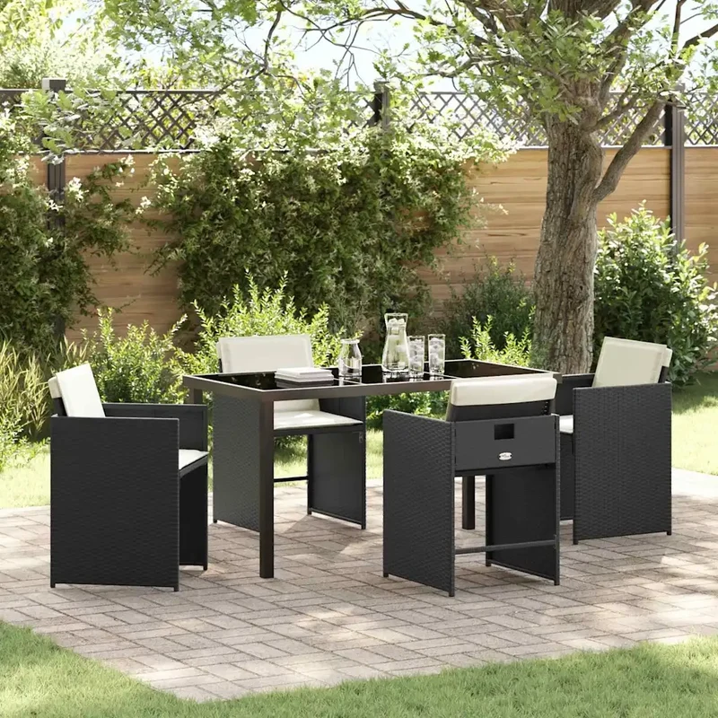 Set da Pranzo per Giardino 5 pz Nero polyrattan 3380686