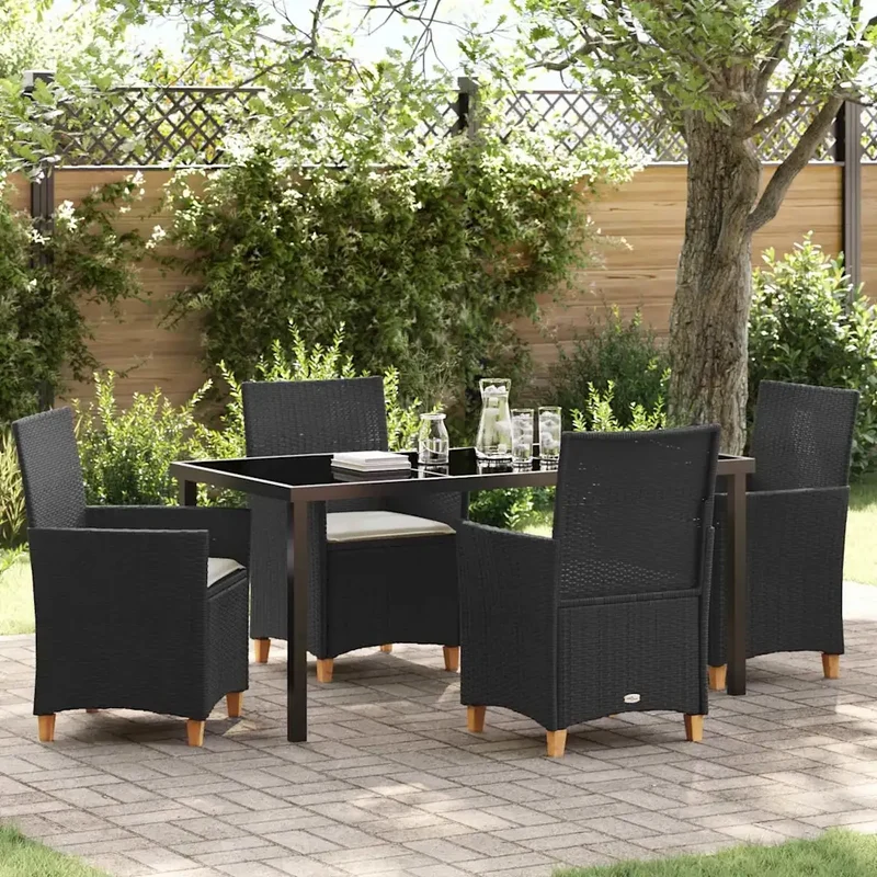 Set da Pranzo per Giardino 5 pz Nero polyrattan 3381067