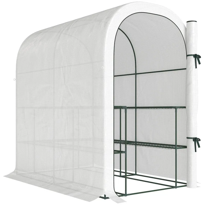 Serra da Giardino 123x187x189 cm con Scaffali a 2 Livelli e Porta Avvolgibile in Acciaio e PE Bianco