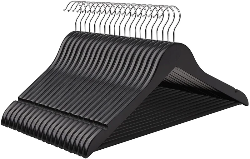 Set di 50 grucce in legno d'acero con tacche e barra girevole antiscivolo lunghezza 44,5 cm nero 12_0000113