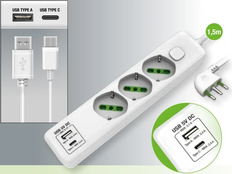 MULTIPRESA 1,5MT CHARGER 3P.+2 USB