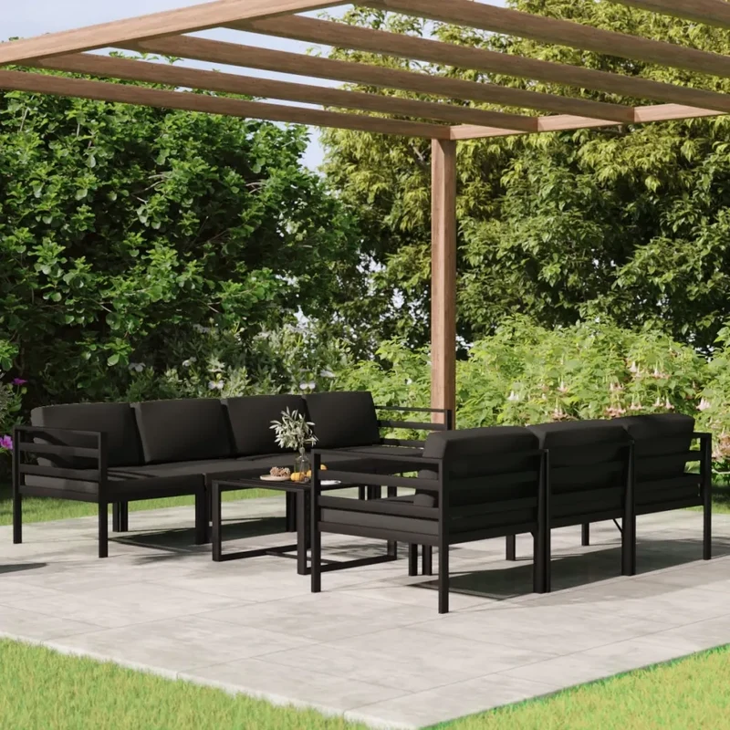Set Divani da Giardino 8 pz con Cuscini in Alluminio Antracite 3107806