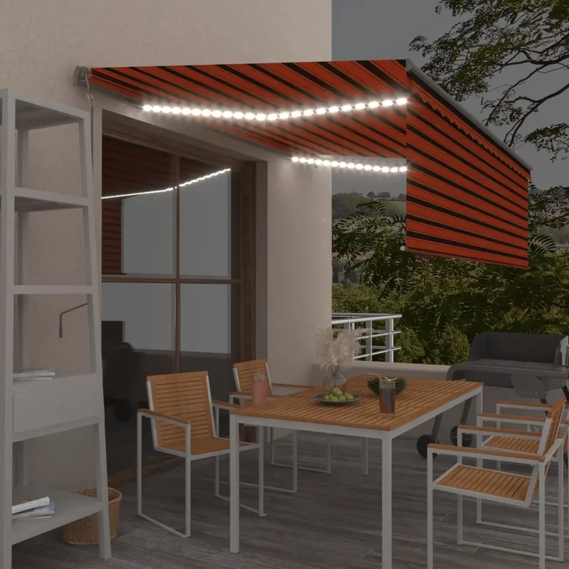 Tenda Automatica LED Sensore Vento 4,5x3 m Arancione e Marrone 3069455