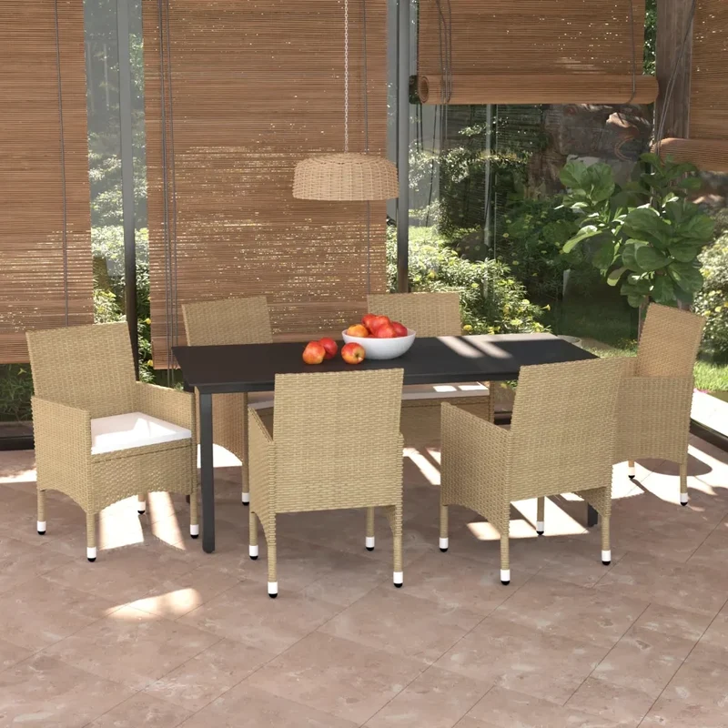 Set da Pranzo da Giardino 7 pz con Cuscini in Polyrattan Beige 3094989