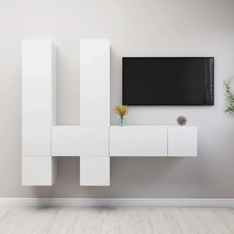 Set Mobili Porta TV 7 pz Bianco in Legno Multistrato 3078718