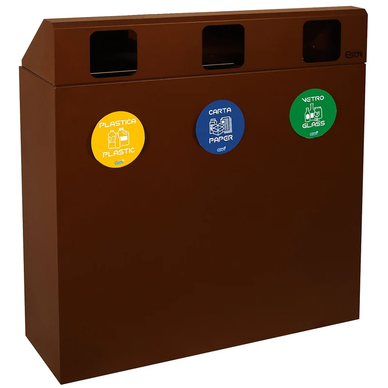 Mobile per Raccolta Differenziata 3 Scomparti 180 L 90x30x96 cm in Acciaio Verniciato Corten