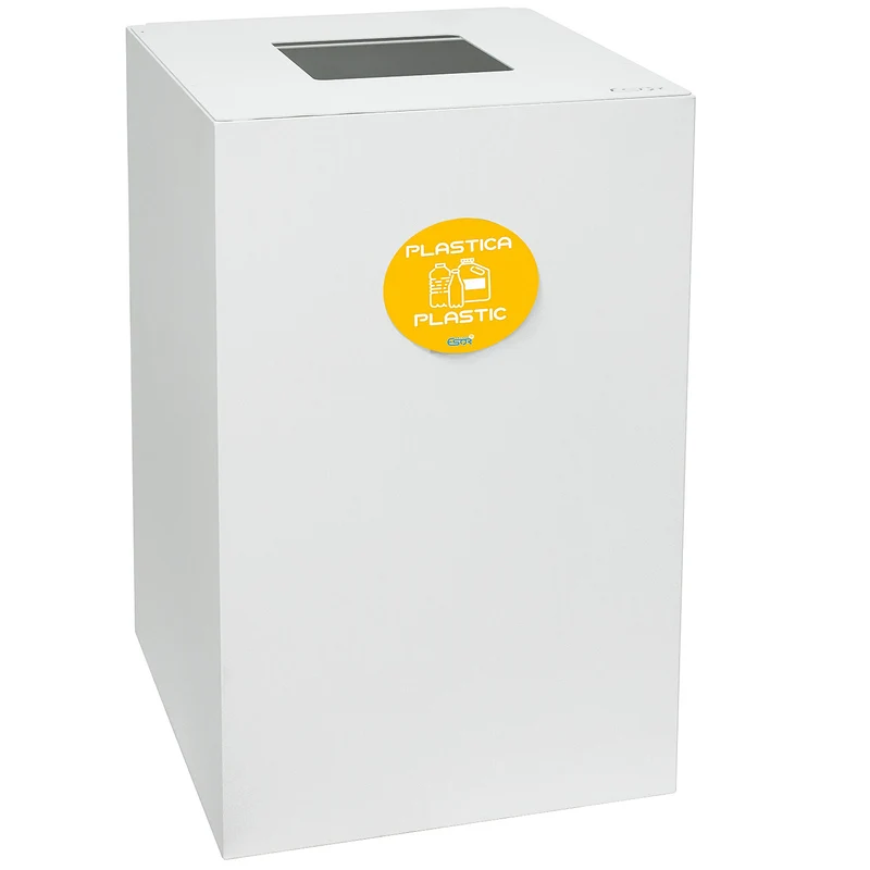 Contenitore per Raccolta Differenziata Capacità 100 L con Etichette 45x50x80 cm in Acciaio Verniciato Bianco