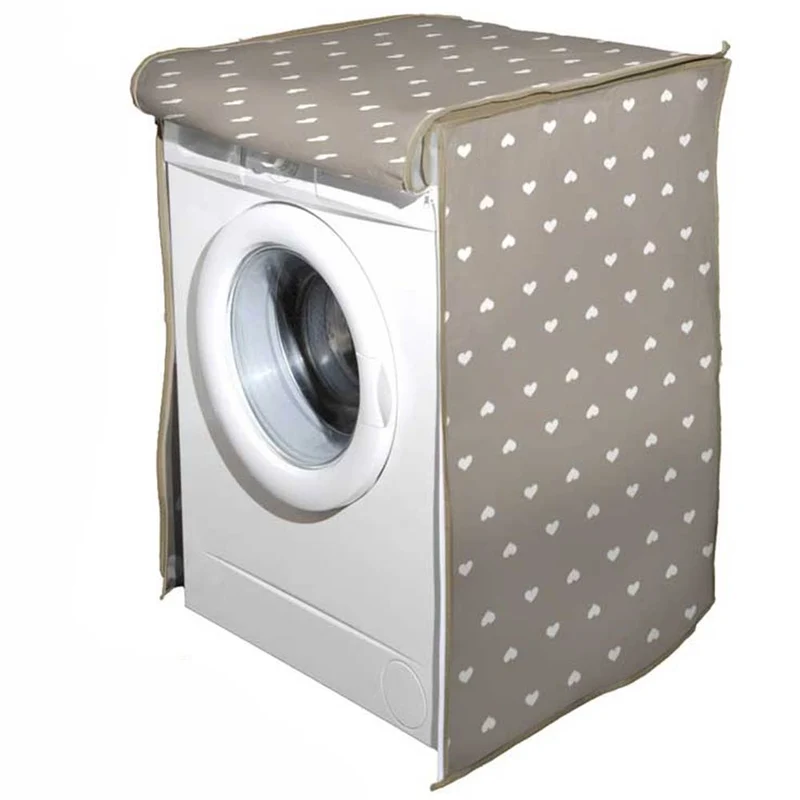 Telo Copertura Lavatrice 62x58x85 cm Protezione con Chiusura Zip in Tessuto a Cuori Tortora