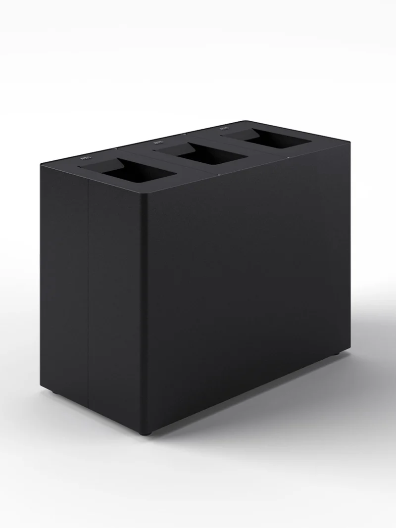 Pattumiera a 3 Scomparti Totale 135 L 84x44x63 cm con Contenitori Interni in Acciaio Verniciato Nero