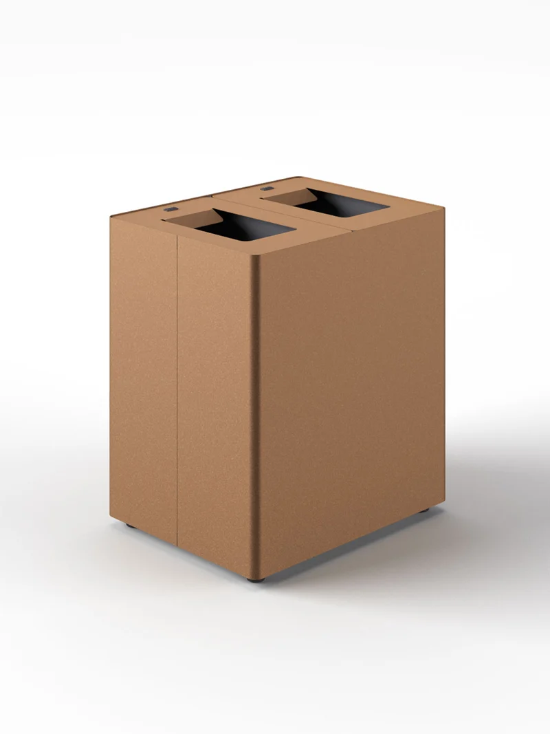 Pattumiera a 2 Scomparti Totale 90 L 56x44x 63 cm con Contenitori Interni in Acciaio Verniciato Corten