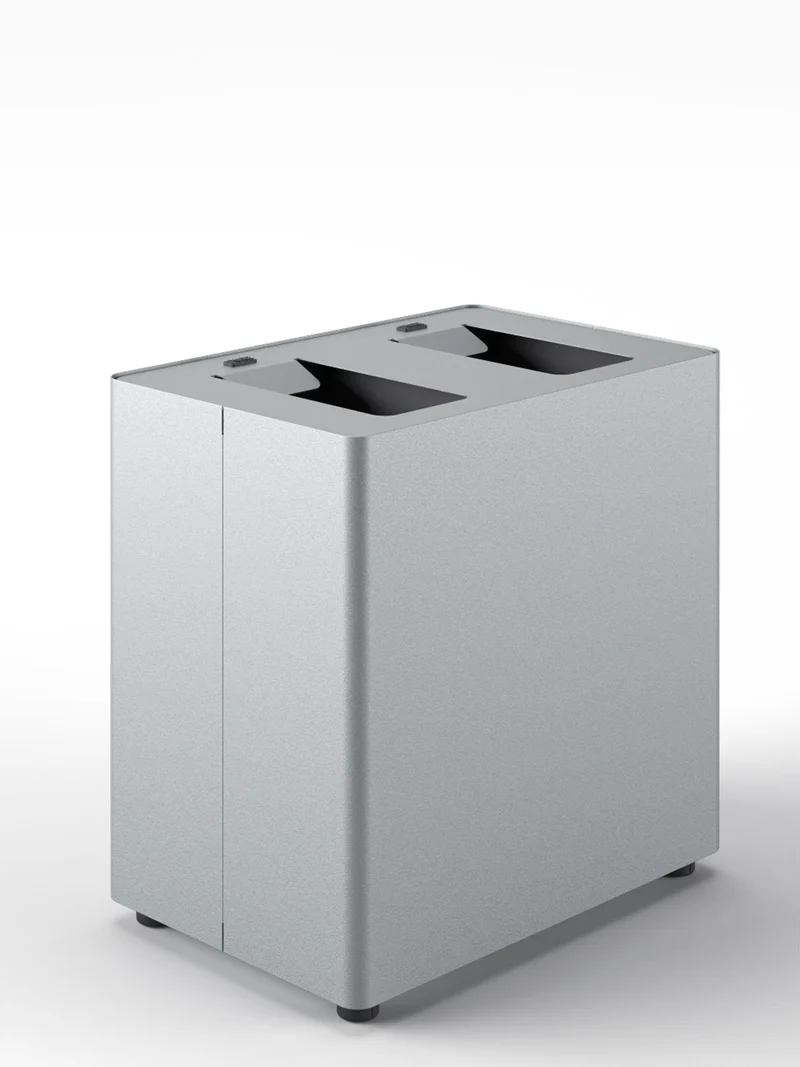 Pattumiera a 2 Scomparti Totale 48 L 48,5x33x49 cm con Contenitori Interni in Acciaio Verniciato Grigio