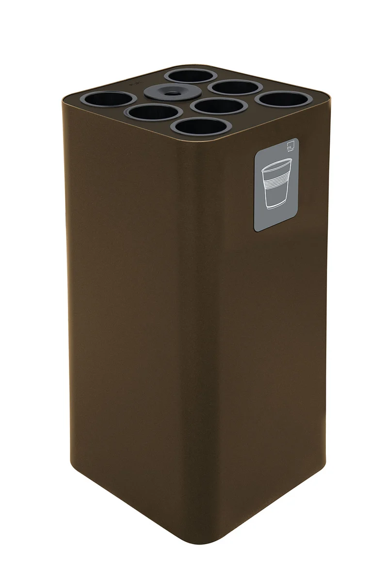 Pattumiera a Bidone da 100 L 38,3x38,3x82,5 cm 7 Scomparti Tubolari e 1 Vaschetta in Acciaio Verniciato Corten