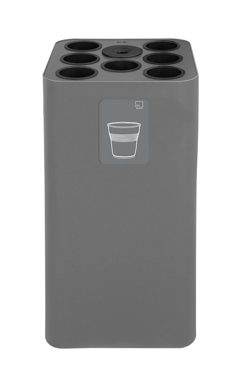 Pattumiera a Bidone da 100 L 38,3x38,3x82,5 cm 7 Scomparti Tubolari e 1 Vaschetta in Acciaio Verniciato Grigio