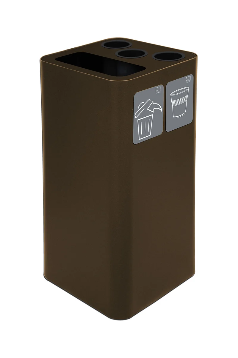 Pattumiera a Bidone da 100 L 38,3x38,3x82,5 cm 3 Scomparti Tubolari e 1 Scomparto Gettacarta in Acciaio Verniciato Corten
