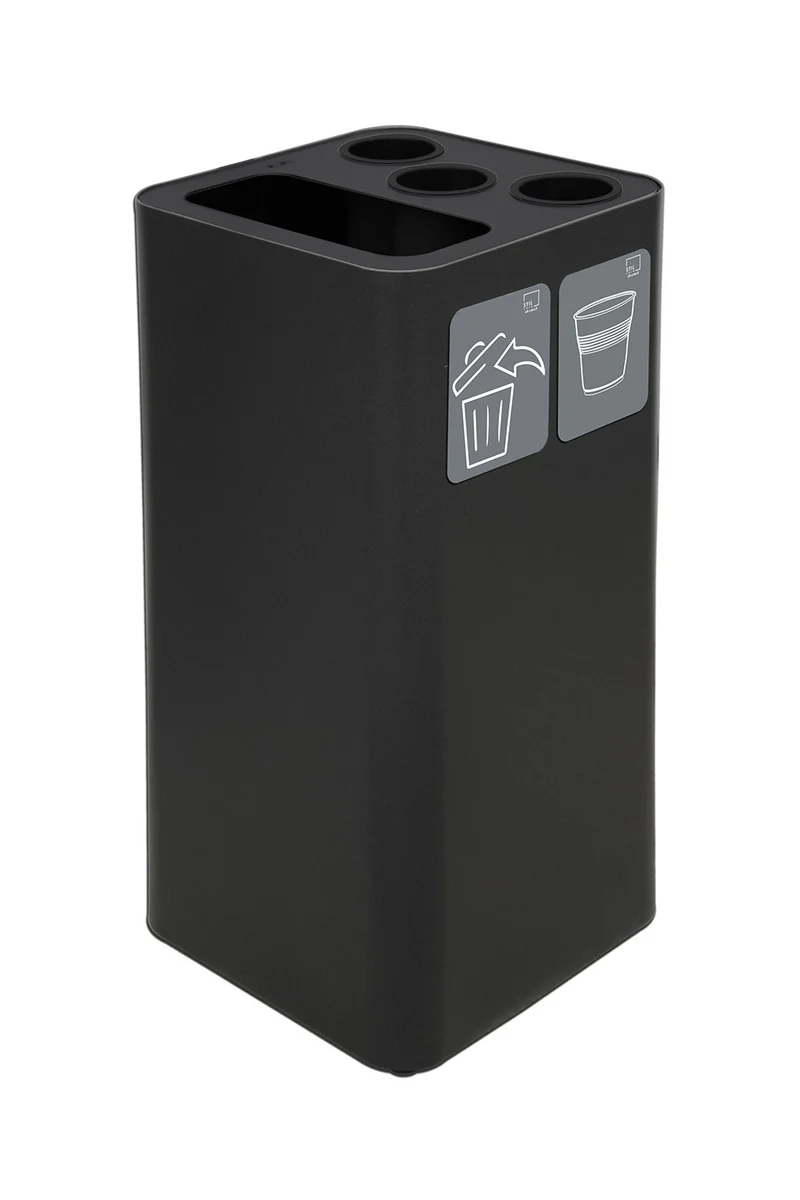 Pattumiera a Bidone da 100 L 38,3x38,3x82,5 cm 3 Scomparti Tubolari e 1 Scomparto Gettacarta in Acciaio Verniciato Nero