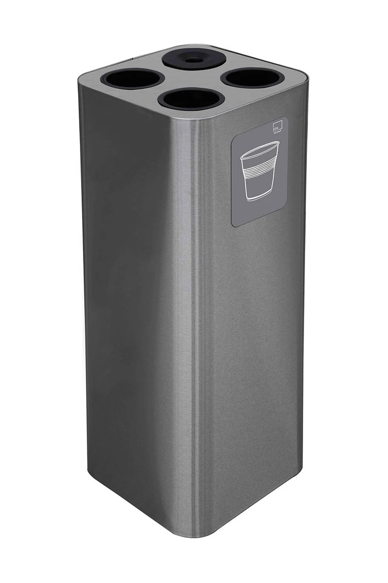 Pattumiera a Bidone da 60 L 30,2x30,2x 82,5 cm 3 Scomparti Tubolari e 1 Vaschetta in Acciaio Inox Satinato