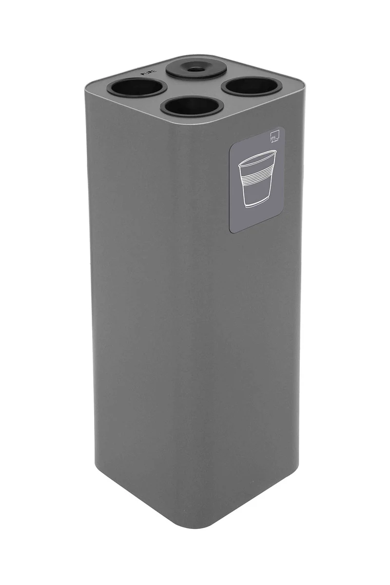 Pattumiera a Bidone da 60 L 30,2x30,2x 82,5 cm 3 Scomparti Tubolari e 1 Vaschetta in Acciaio Verniciato Grigio