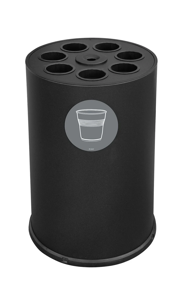 Pattumiera a Bidone per Raccolta Differenziata Ø45x72 cm 7 Scomparti Tubolari e 1 Vaschetta in Acciaio Verniciato Nero