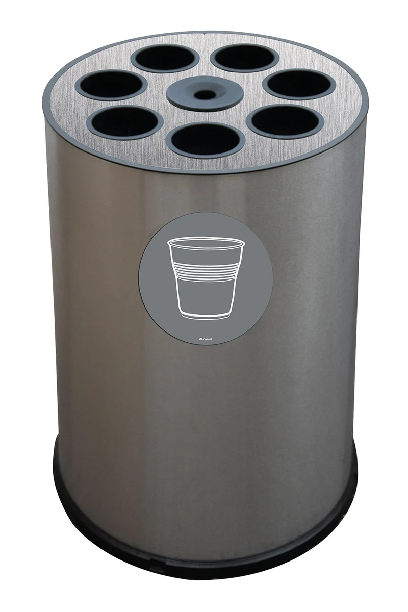 Pattumiera a Bidone per Raccolta Differenziata Ø45x72 cm 7 Scomparti Tubolari e 1 Vaschetta in Acciaio Inox Satinato