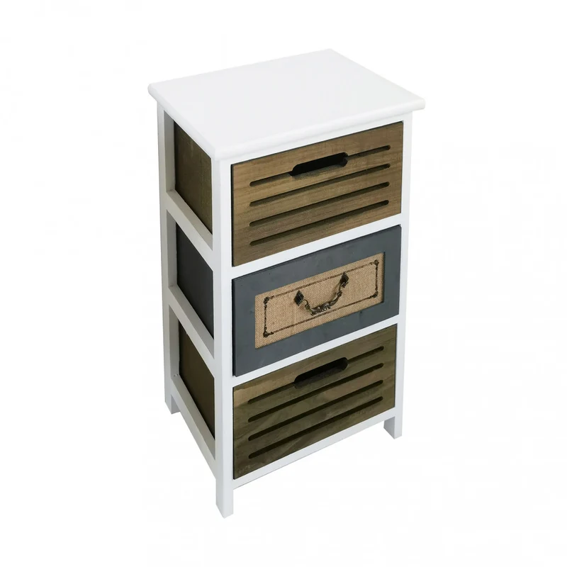 Mobiletto cassettiera in legno 35x28x56 cm con 3 cassetti colorati