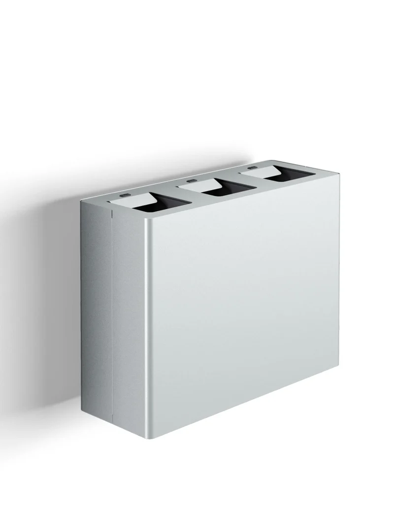 Pattumiera a Muro a 3 Scomparti Totale 60 L 76x28x56 cm con Contenitori Interni in Acciaio Verniciato Grigio