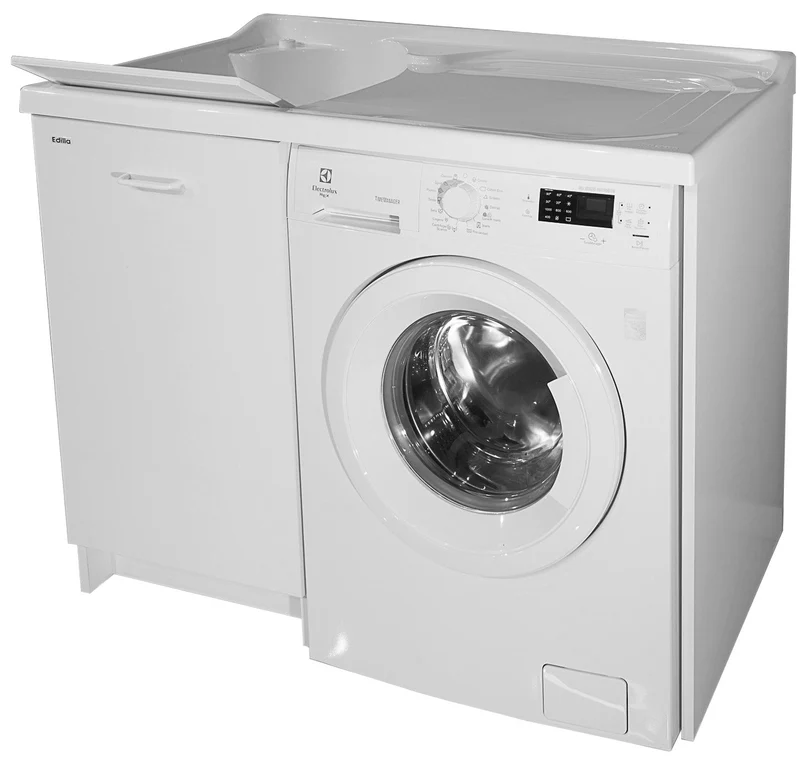 Lavatoio e Coprilavatrice 109x60x89cm Asse in Termoplastico Montegrappa Edilla Bianco Sinistro con Cesto
