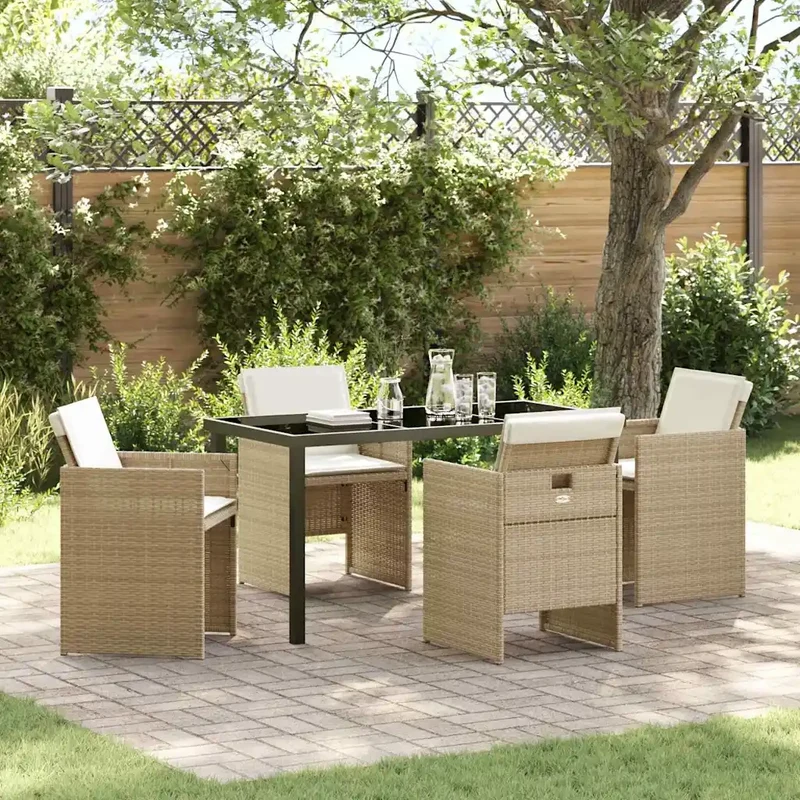 Set da Pranzo per Giardino 5 pz Beige polyrattan 3379957
