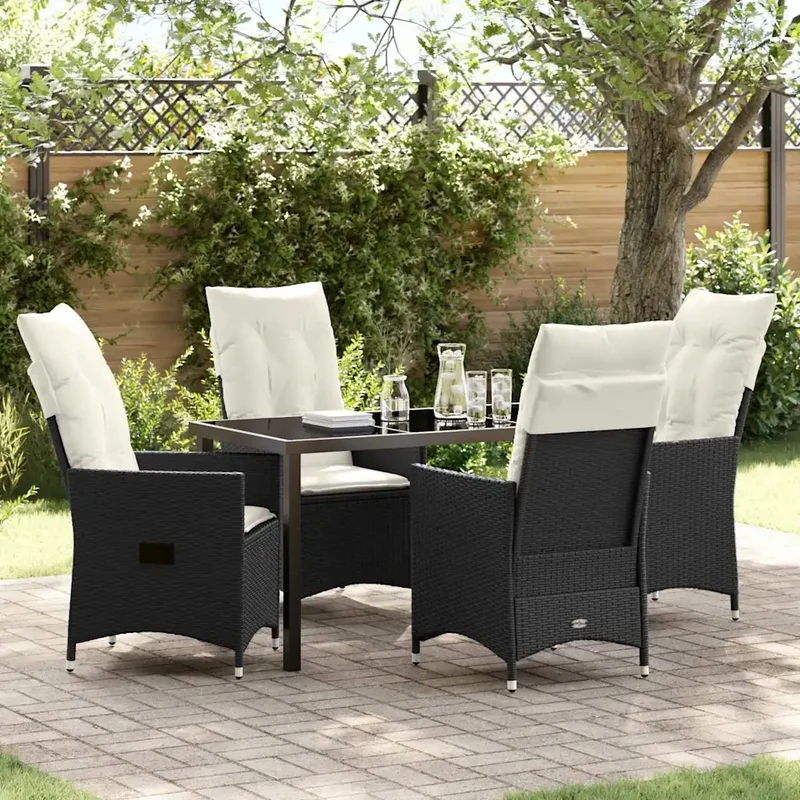 Set da Pranzo per Giardino 5 pz Nero polyrattan 3379536