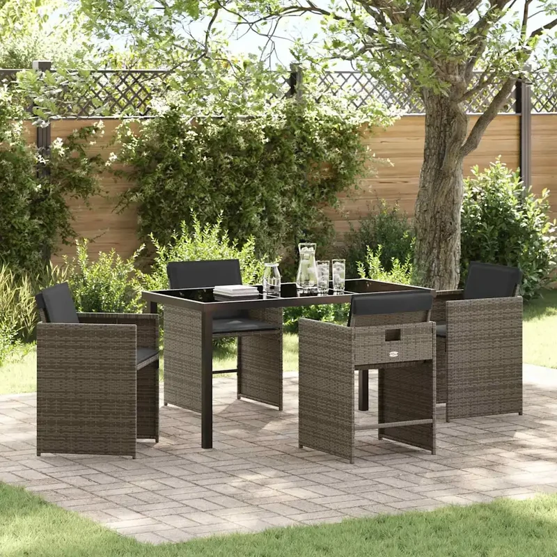 Set da Pranzo per Giardino 5 pz Grigio polyrattan 3379981