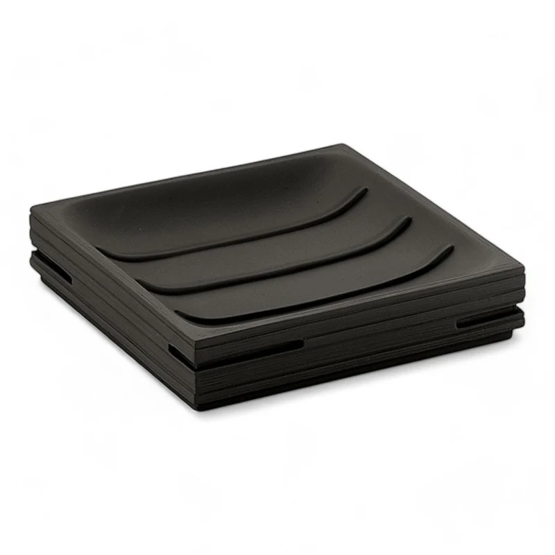 Portasapone da appoggio nero in resina 11x11 cm moderno per arredo bagno Linea Dark