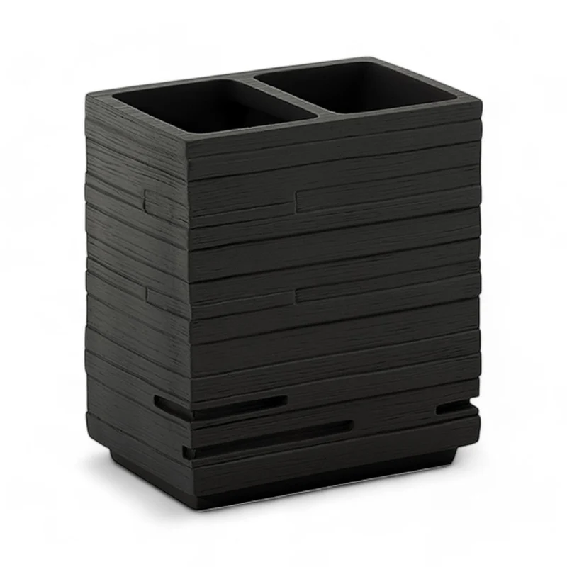 Porta spazzolini da denti arredo bagno in resina nera moderno Linea Dark