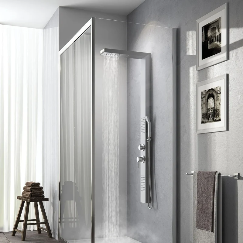 Pannello doccia in acciaio inox h155 cm con getto a cascata e deviatore acqua a 4 vie Cascade 00