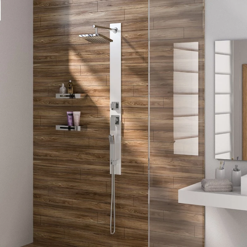 Pannello doccia in vetro temperato e acciaio inox h130 cm con miscelatore manuale Style 01