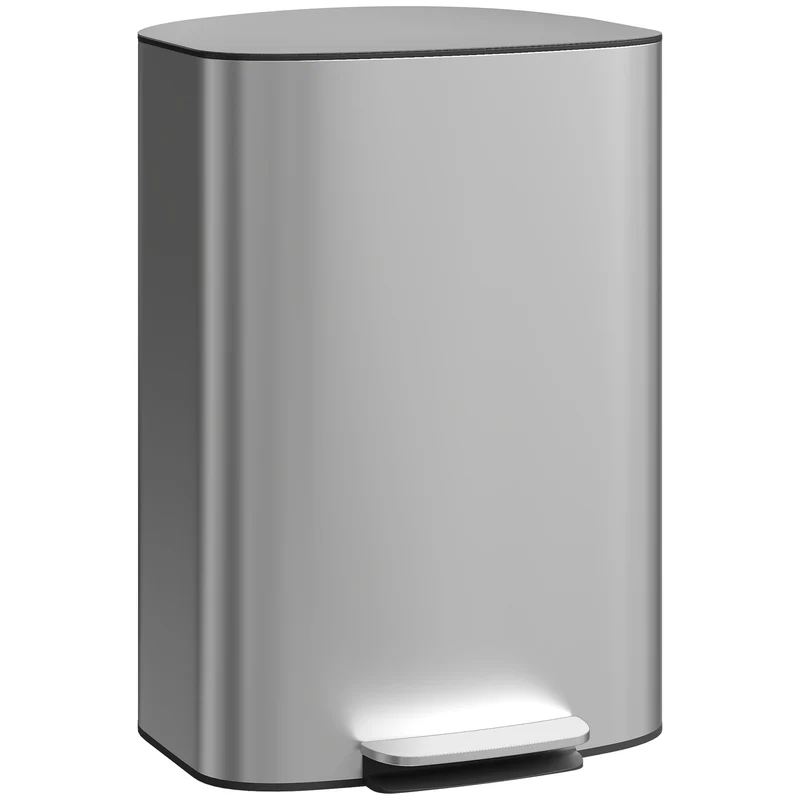 Pattumiera a Pedale da 50L con Coperchio Ammortizzato e Secchio Rimovibile in Acciaio Inox Grigio