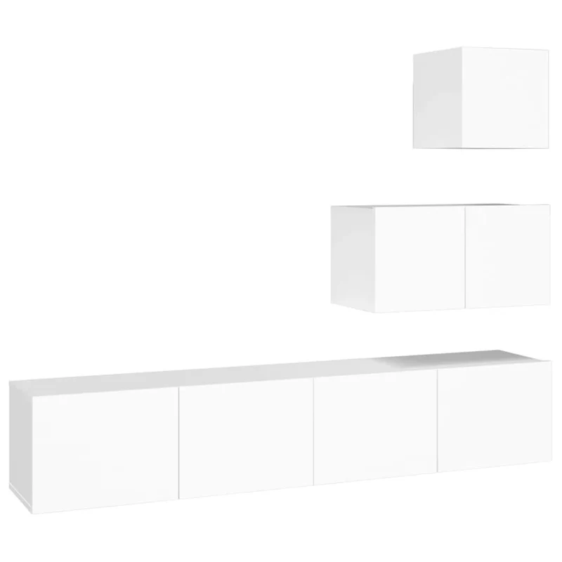 Set di mobili mobile credenza TV televisione soggiorno camera da letto soggiorno 4 pezzi pannelli in MDF bianco 02_0024653