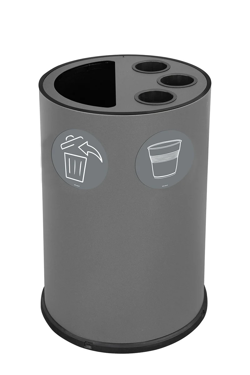 Pattumiera a Bidone per Raccolta Differenziata Ø45x72 cm 3 Scomparti Tubolari e 1 Scomparto da 50 L in Acciaio Verniciato Grigio
