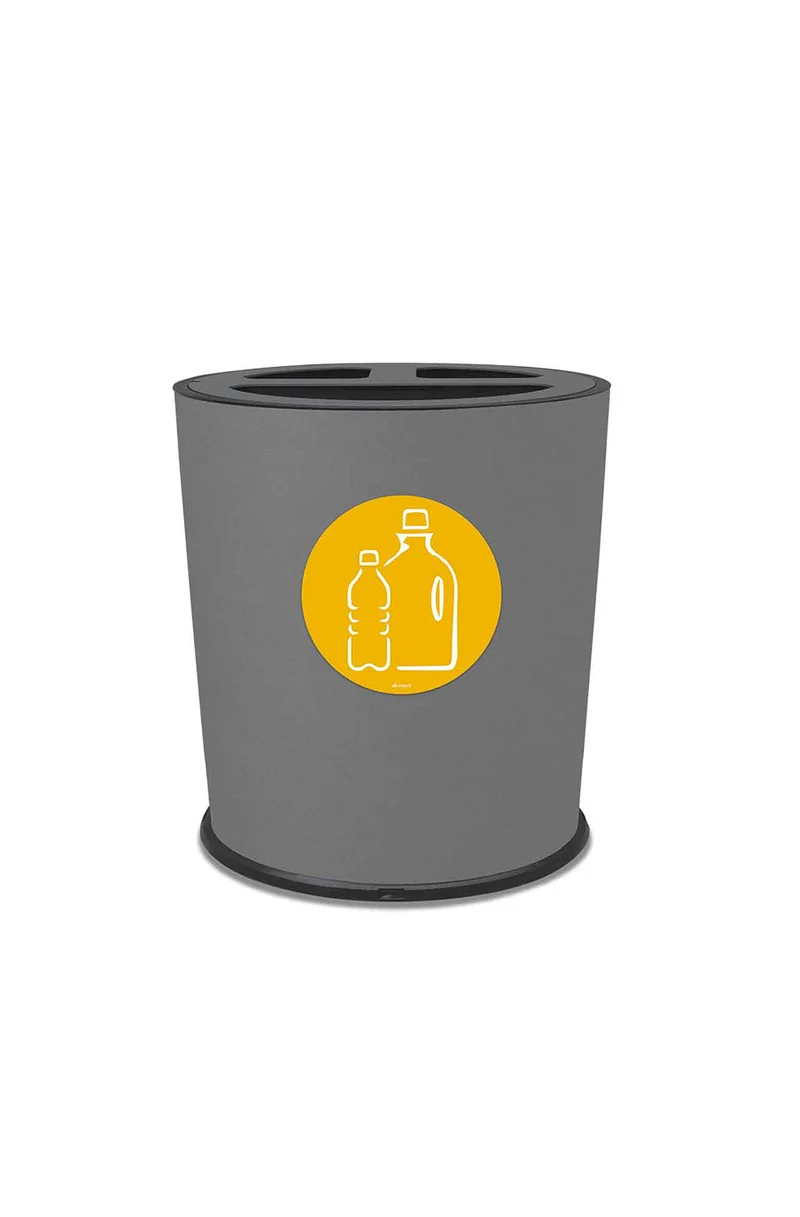 Pattumiera a Bidone per Raccolta Differenziata Ø35x40 cm 3 Scomparti 38 L Totali in Metallo Verniciato Grigio