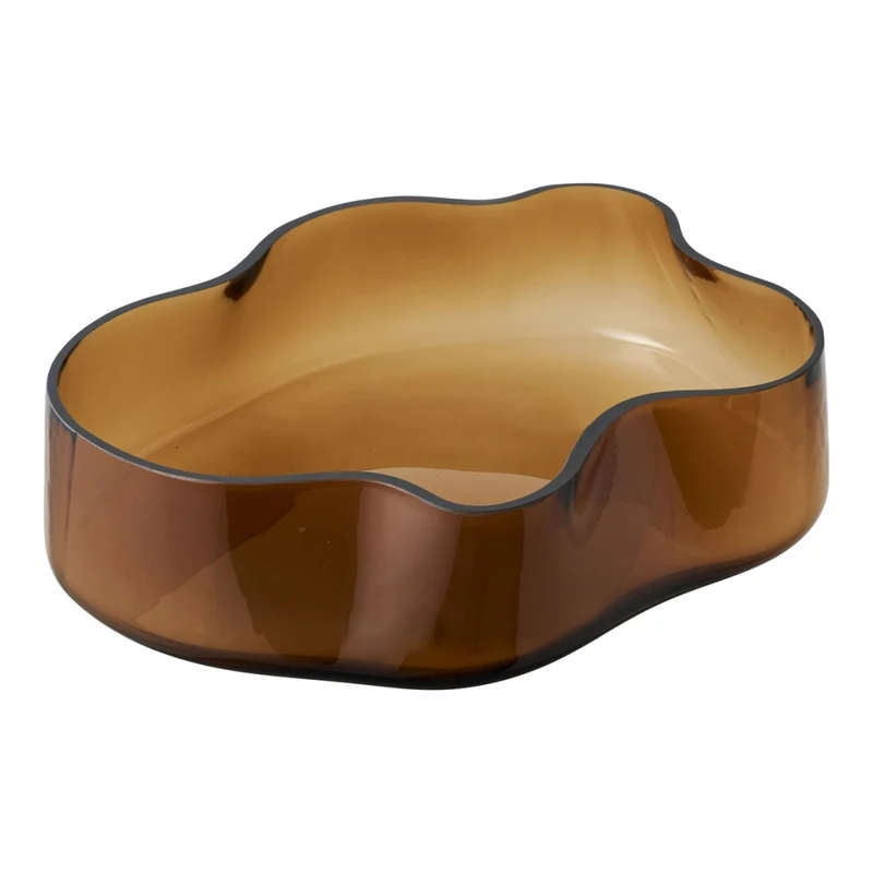 Vassoio in vetro fume' marrone con bordi ondulati 29,5x24 cm