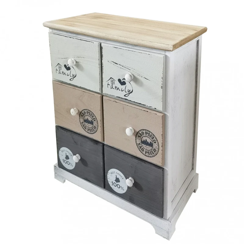 Mobiletto rettangolare in legno con 6 cassetti da interno 48x29xH56 cm