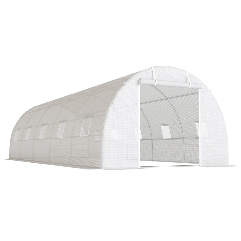 Serra a Tunnel 8x3x2 m con Rivestimento in Plastica e Acciaio Rinforzato Bianco
