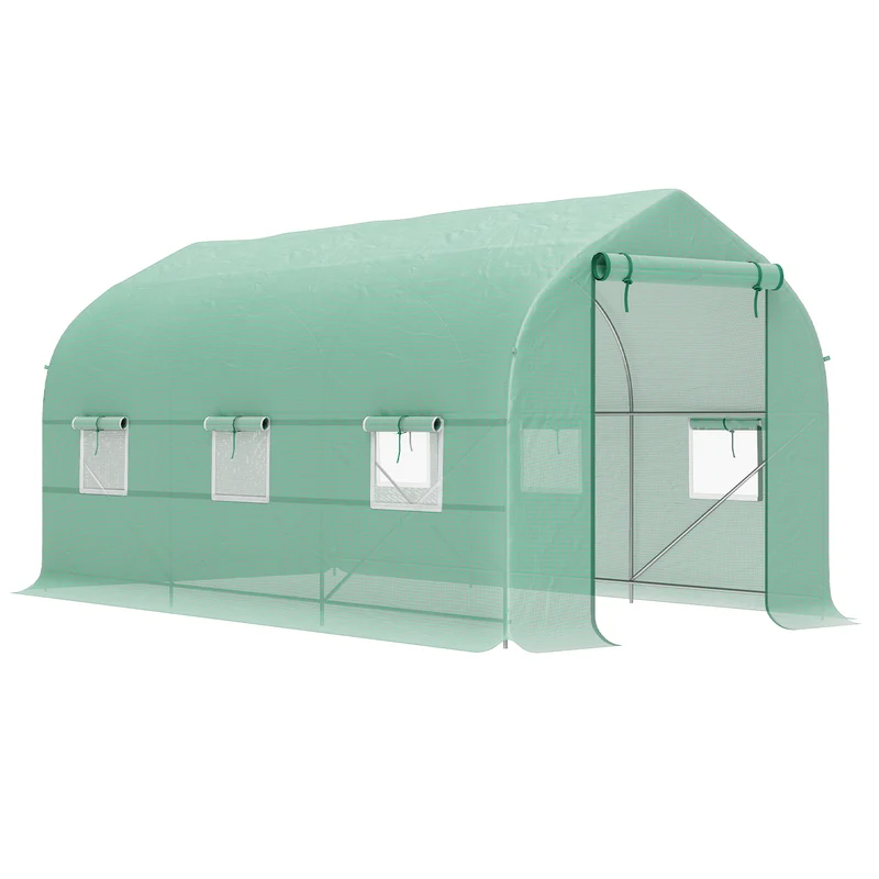 Serra a Tunnel Anti-UV 4x2x2 m con 6 Finestre a Rete e Ingresso Arrotolabile in Metallo e PE Verde