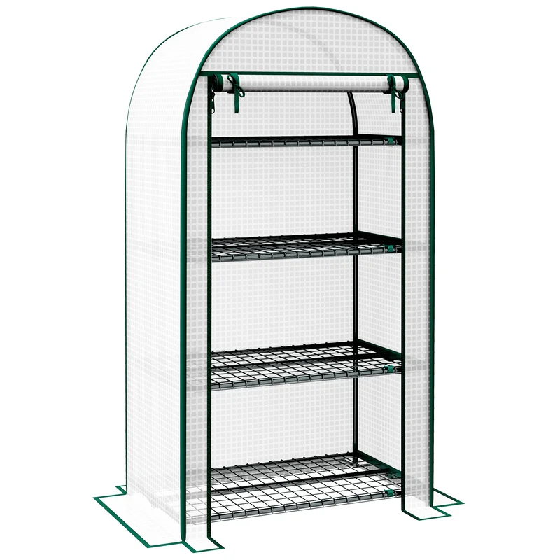 Serra da Giardino Verticale 80x50x160 cm con 4 Ripiani in Metallo e Copertura in PE Bianco
