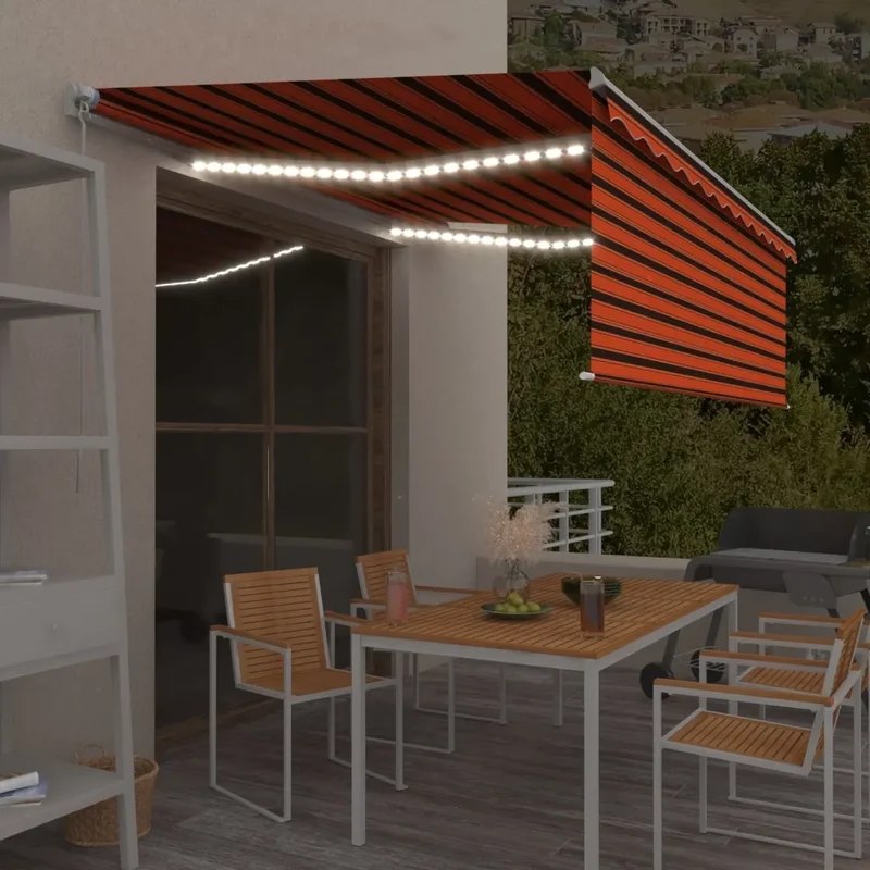 Tenda Sole Retrattile Manuale con LED 4,5x3m Arancione Marrone 3069325