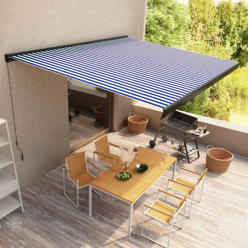 Tenda a Cassonetto Manuale 400x300 cm Blu e Bianca 3052704