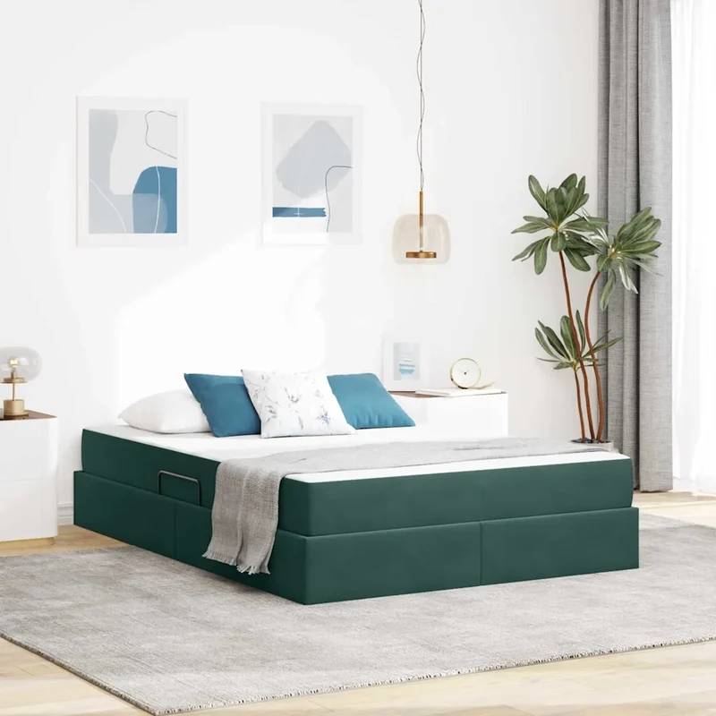 Letto con contenitore e materasso Verde Scuro 140 x 200 cm 3399727