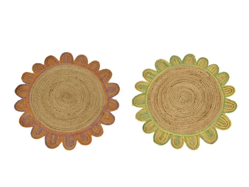 Tappeto in iuta diametro 90cm a forma di fiore - disponibile in 2 colori