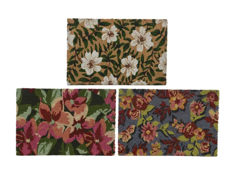 Zerbino in fibra di cocco per interni con stampa floreale 40x60xh.1,5cm - disponibile in 3 decori