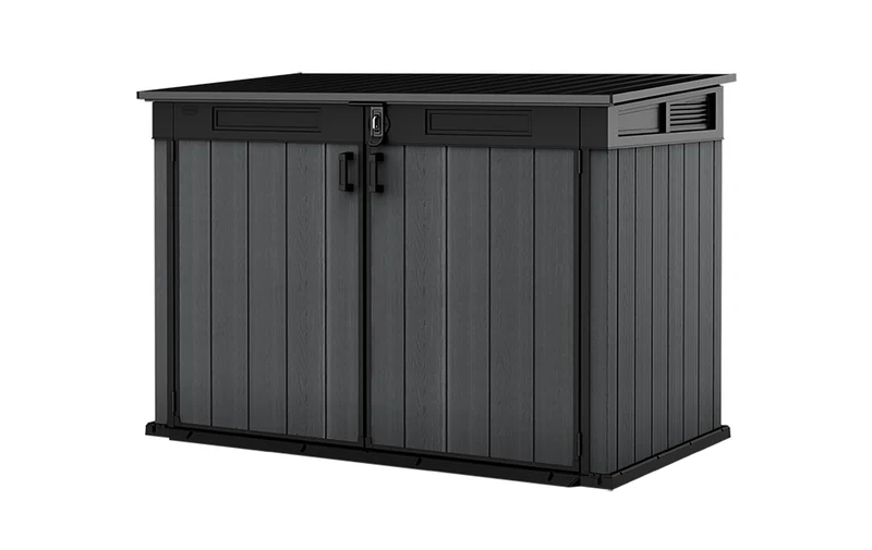 Armadio Porta Attrezzi o Bidoni Differenziata 2 Ante e Coperchio Keter Cortina Mega 190,5x109,3x132,5 cm in Evotech+ Grigio