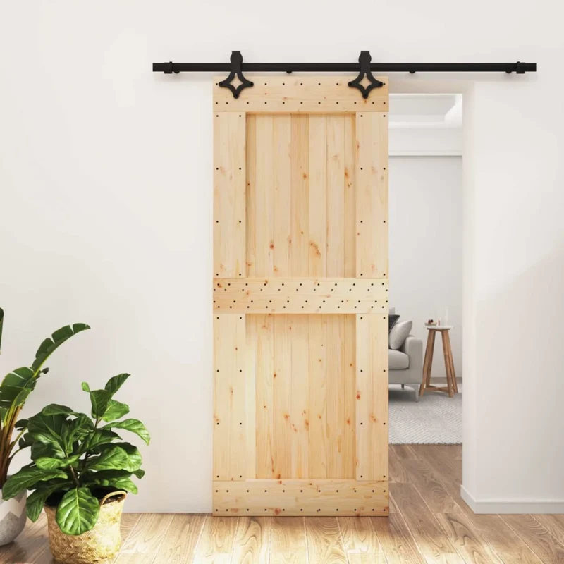 Porta scorrevole 85 x 210 cm Naturale e Nero 3445069