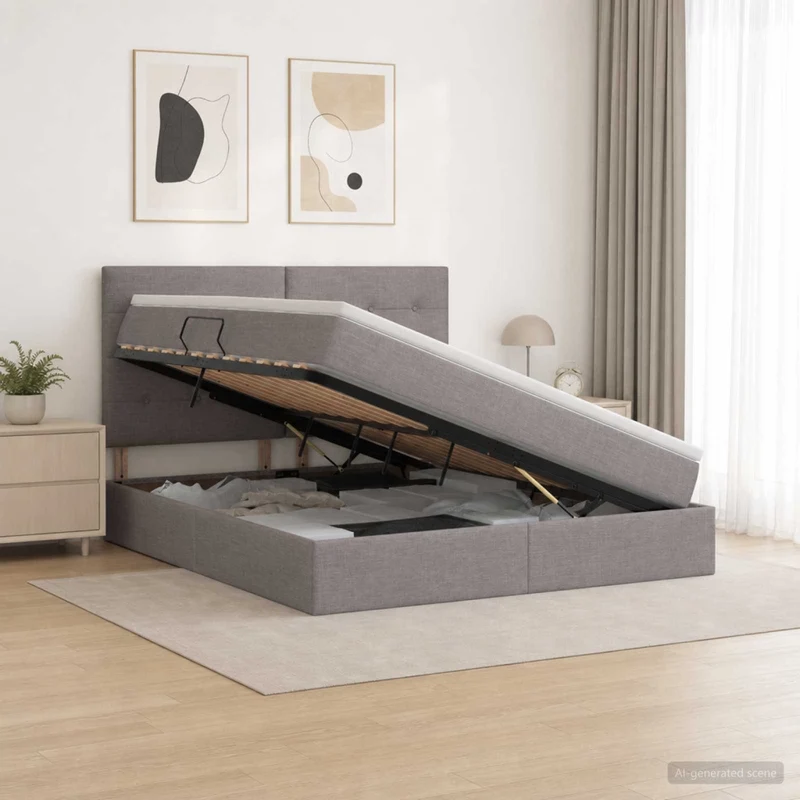 Letto con contenitore e materasso Tortora 180 x 200 cm Tessuto 3459522